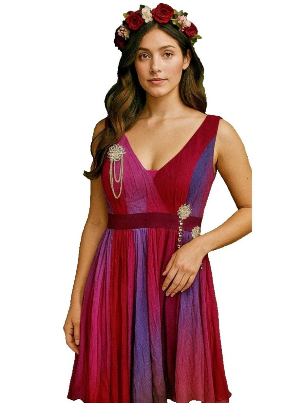Upcycled Midi Flowy Dress XL Fairy Art To Wear Patchwork Boho Gypsy Festival